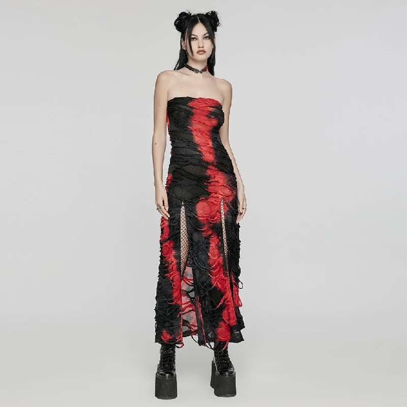 Soft Fabric Looks Women's Gothic Contrast Color Ripped Split Party Dress