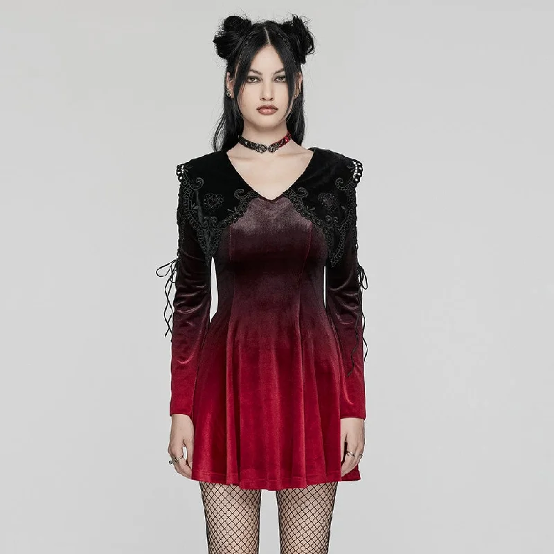 Fashionable And Fashionable Women's Gothic Doll Collar Gradient Velvet Prom Dress Red