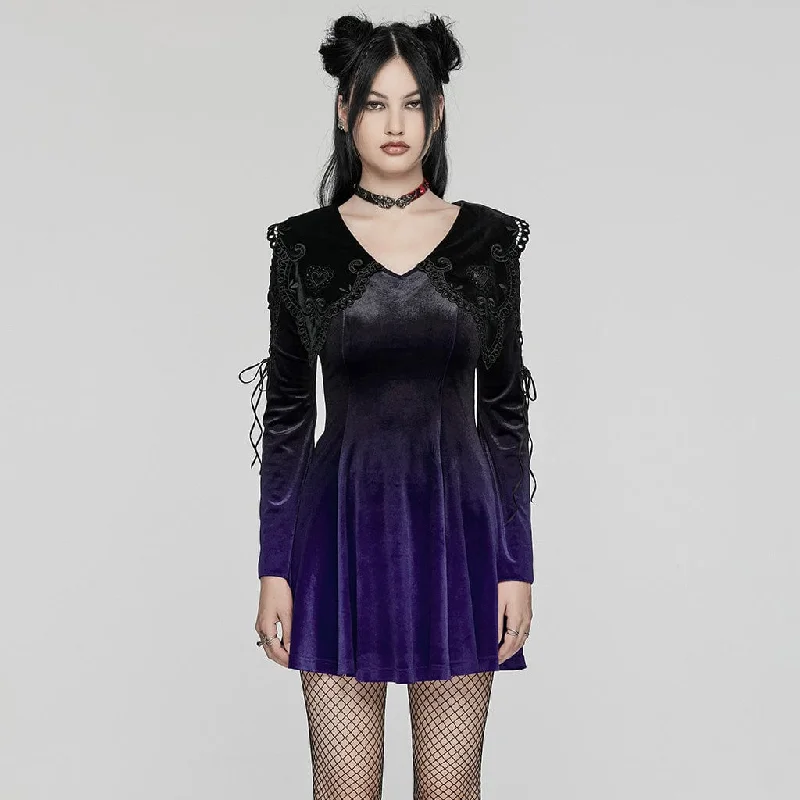 High-end Customization Women's Gothic Doll Collar Gradient Velvet Prom Dress Violet