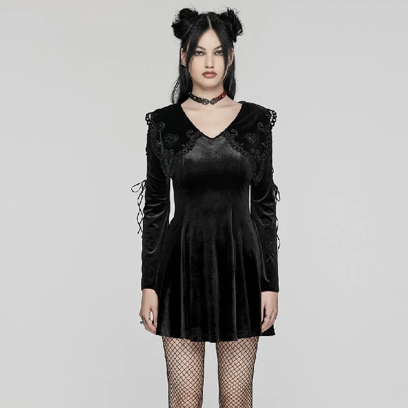 Youthful Vitality Women's Gothic Doll Collar Lace-up Velvet Prom Dress Black