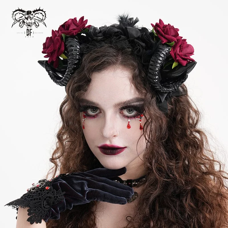 Relaxed Looks Women's Gothic Horn Rose Mesh Hair Accessories
