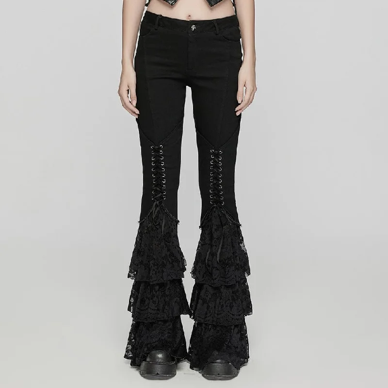 Fashionable Items Women's Gothic Lace-up Layered Flared Pants