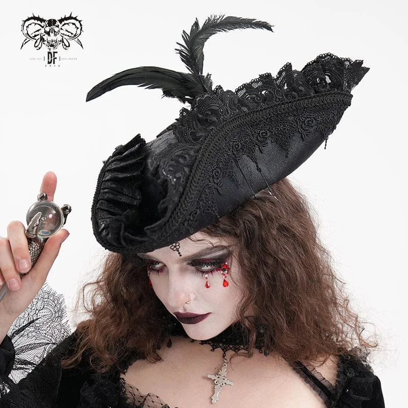 Cozy Lifestyle Women's Gothic Plumed Lace Mesh Hats