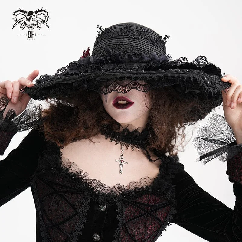 Trendy Comfort Wear Women's Gothic Rose Lace Mesh Hats