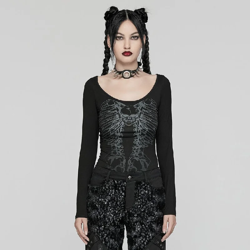 Relaxed And Casual Women's Gothic Skeleton Printed T-shirt