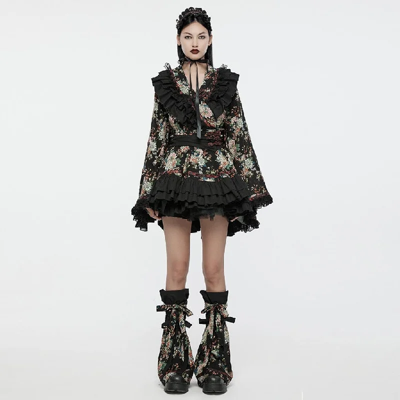 Sports Trend Women's Lolita Floral Printed Ruffled Kimono Dress Set