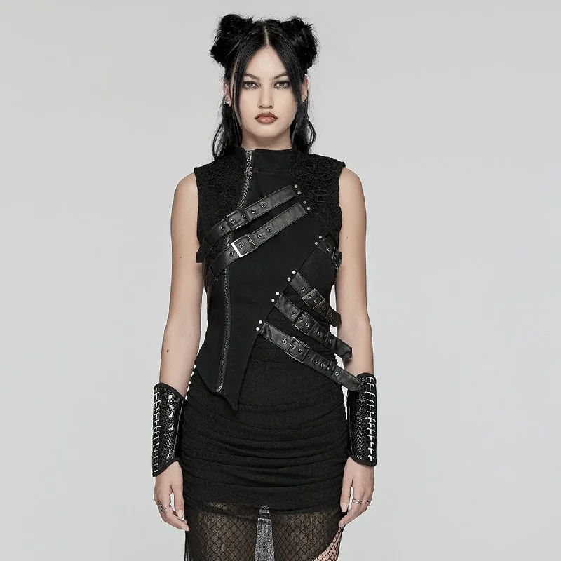 Wandering freely Women's Punk Asymmetric Stand Collar Vest