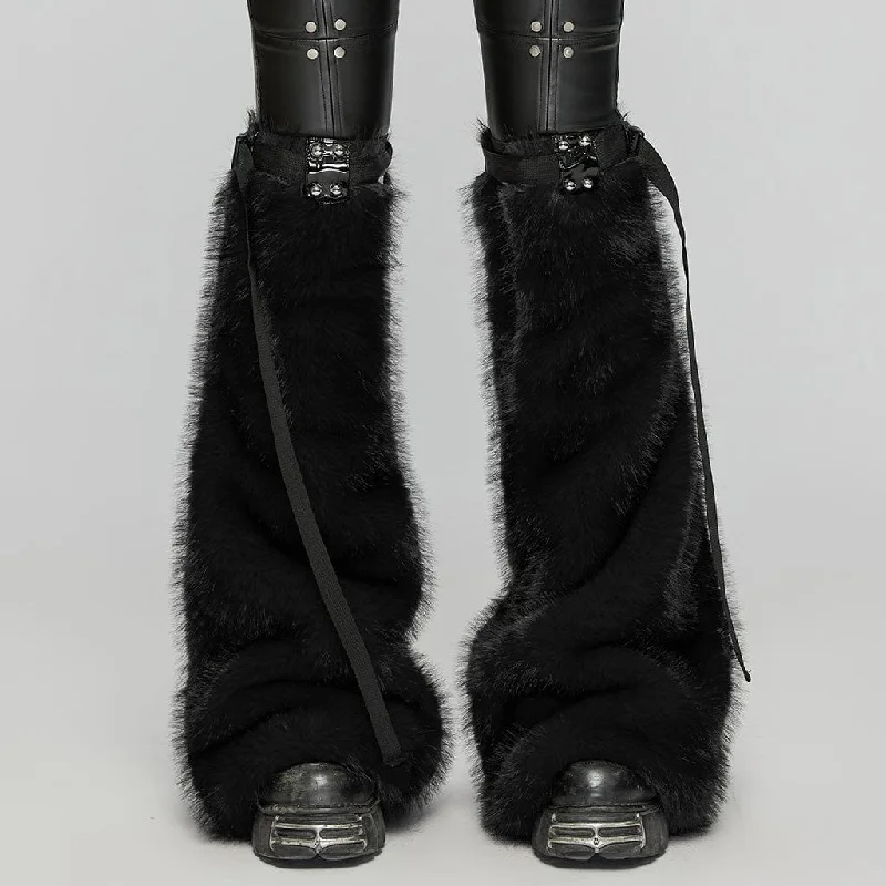 Urban Sense Women's Punk Buckle Faux Fur Leg Warmers Black