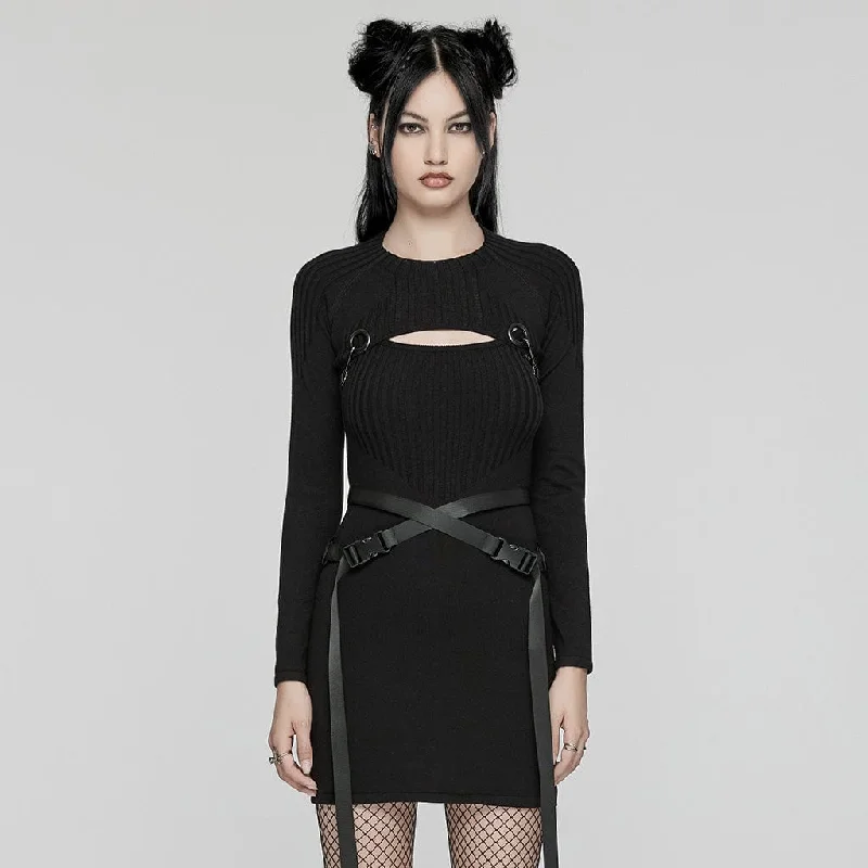 Knitted Design Women's Punk Buckle Two-piece Knitted Music Festival Dress