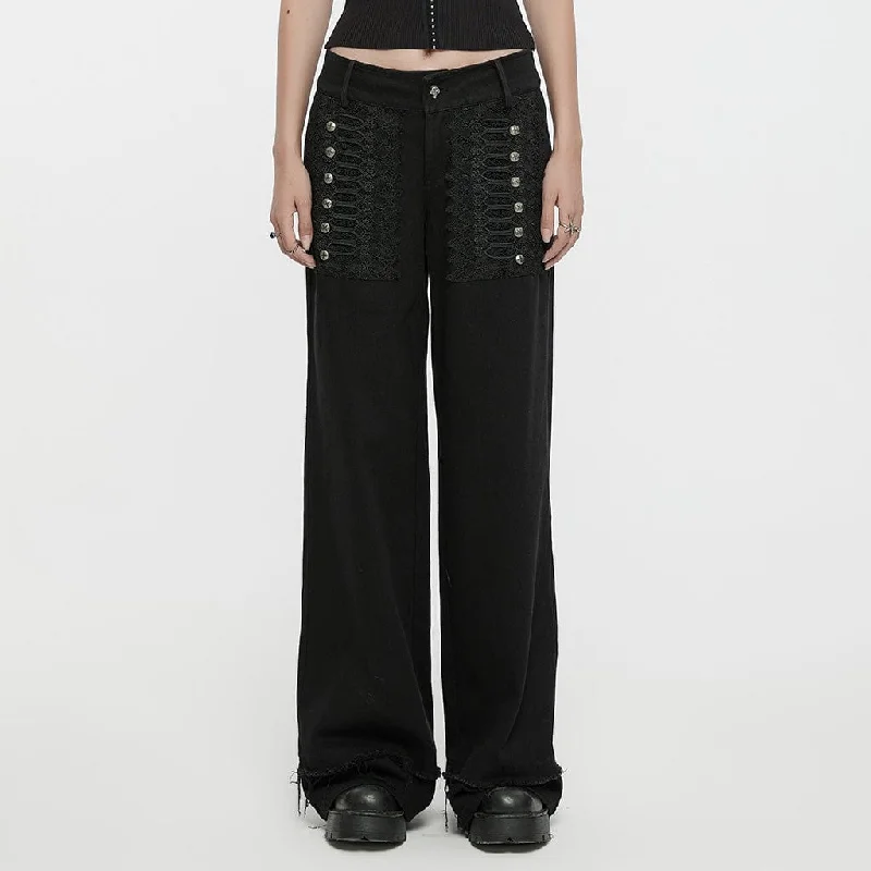 Modern City Women's Punk Lace Splice Unedged Denim Pants