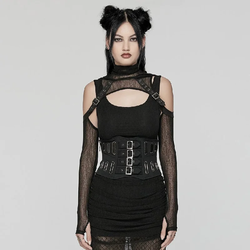 Classic Retro Women's  Punk Mesh Splice Buckle Underbust Corset