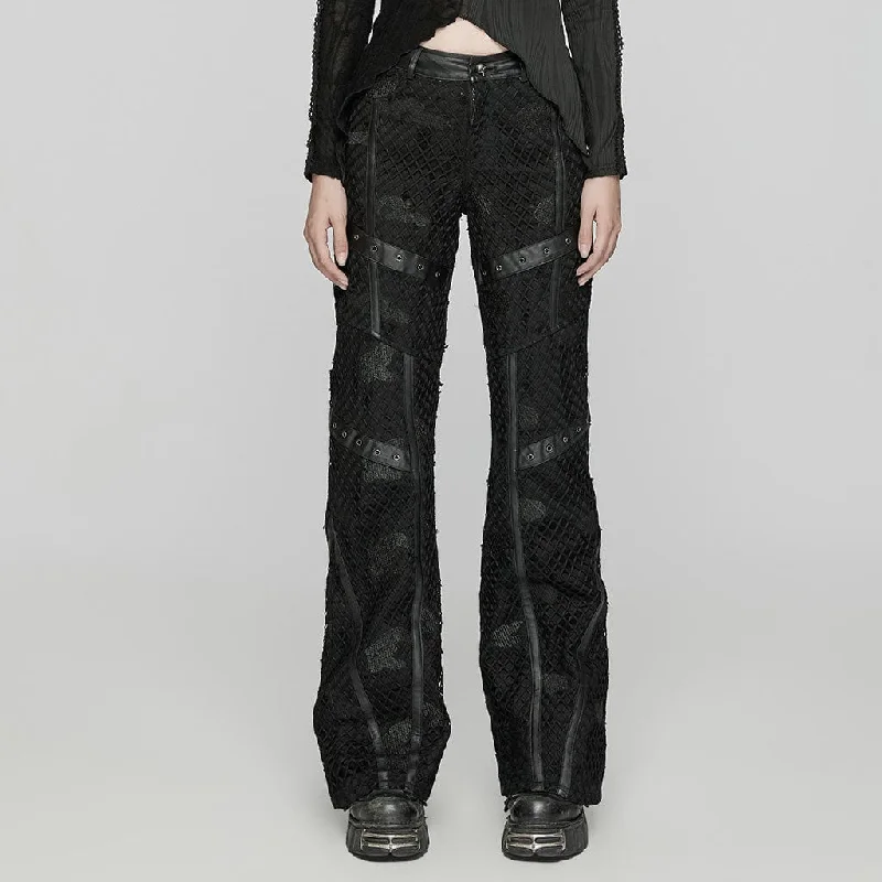 Comfortable Design Women's Punk Ripped Mesh Denim Pants