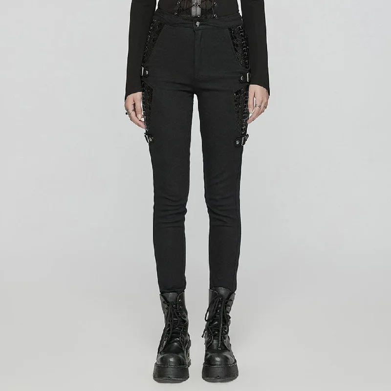 Versatile Items Women's Punk Skeleton Patent Leather Splice Pants