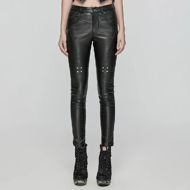Comfortable And Cold-proof Women's Punk Splice Faux Leather Pants