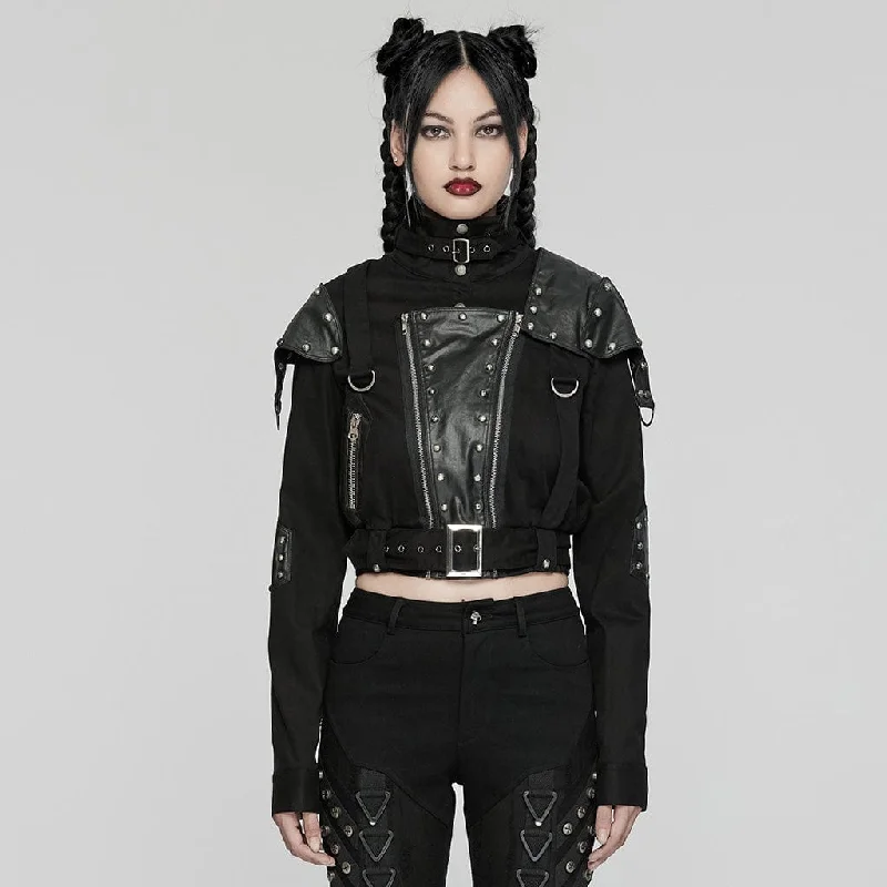 Cozy Fashion Trends Women's Punk Stand Collar Patch Jacket