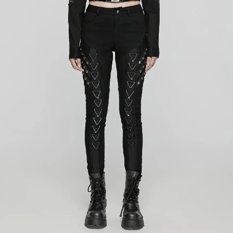 Casual Chic Looks Women's Punk Triangular Buckle Splice Mesh Pants
