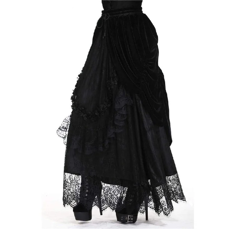 Light Dressing Women's Vintage Layered Lace & Velour Skirt