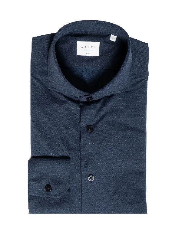 Comfortable Looks Camicia in Tessuto Armaturato Blu