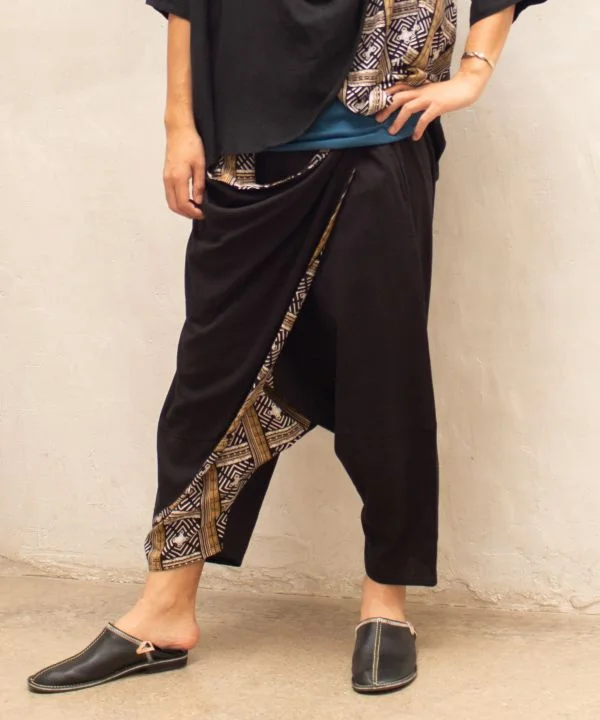 Classic Retro Color Block Bogolan Print Harem Pants