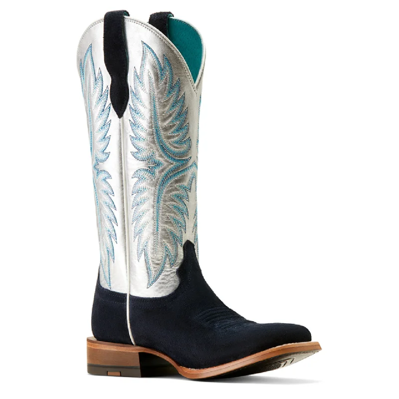 Bright Colors Ariat Women's Frontier Calamity Jane Western Boot in Polo Blue Roughout/ Electric Silver