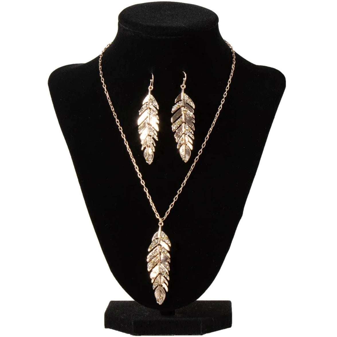 Dessert Matching Blazin Roxx Gold Feather with Crystals Necklace & Earring Set