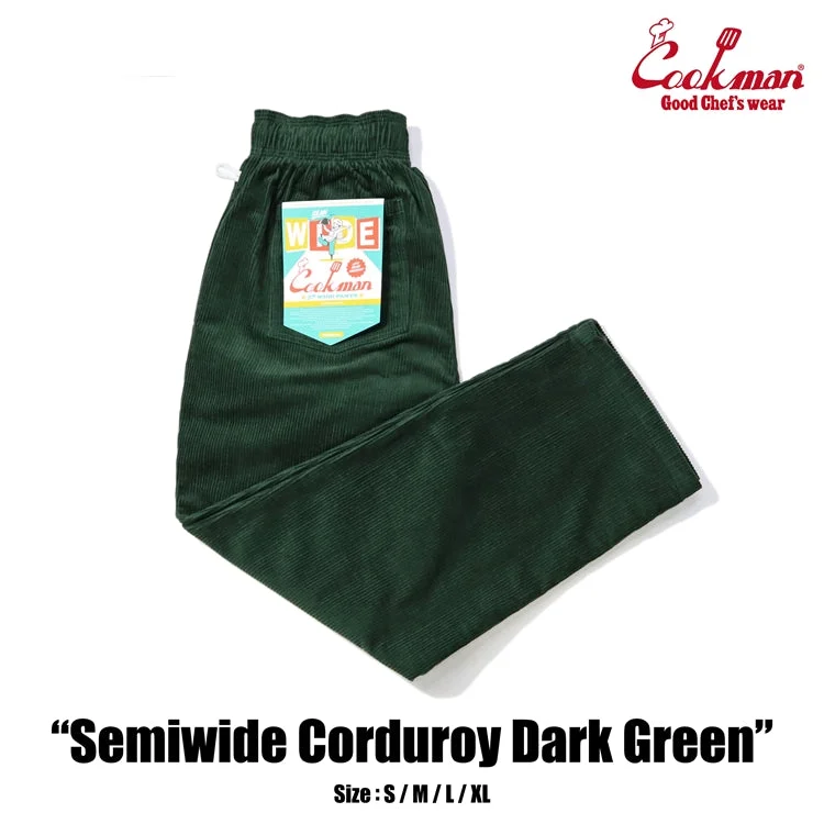 Warm And Comfortable Cookman Chef Pants Semiwide- Corduroy : Dark Green
