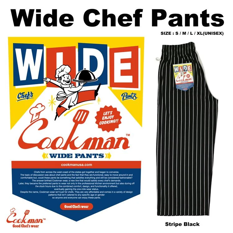 Ultra-lightweight Cookman Wide Chef Pants - Stripe : Black