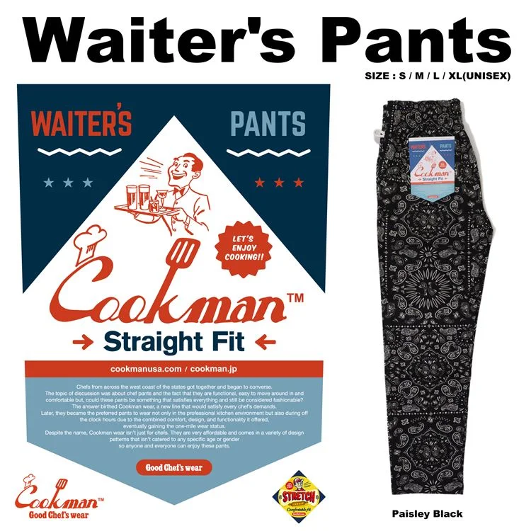 Fashion Elements Cookman Waiter's Pants (stretch) - Paisley : Black