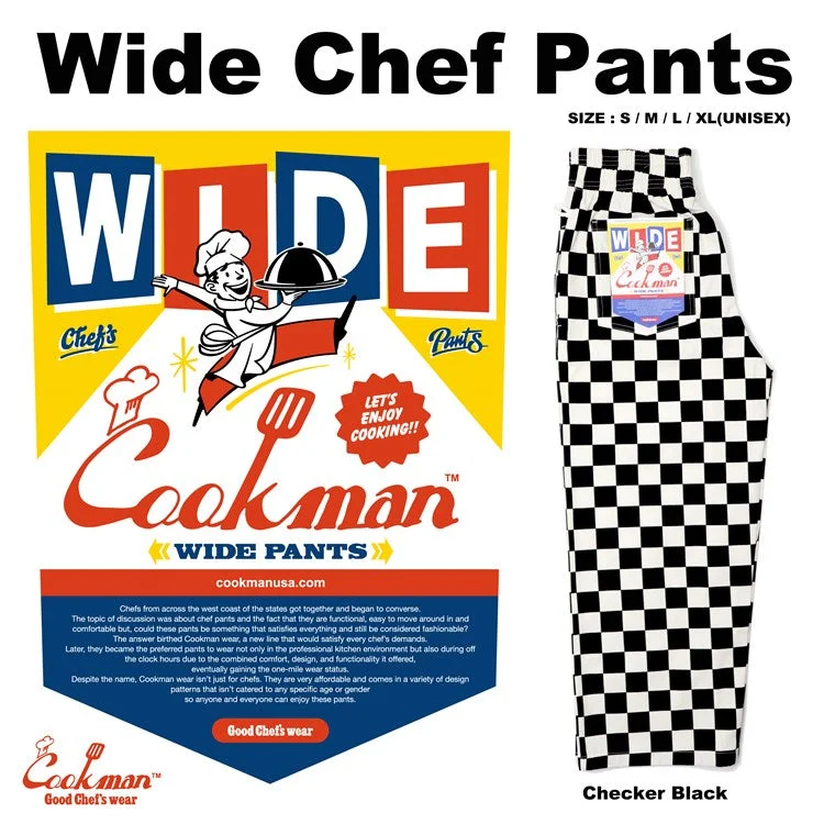 Thin Design Cookman Wide Chef Pants - Checker : Black