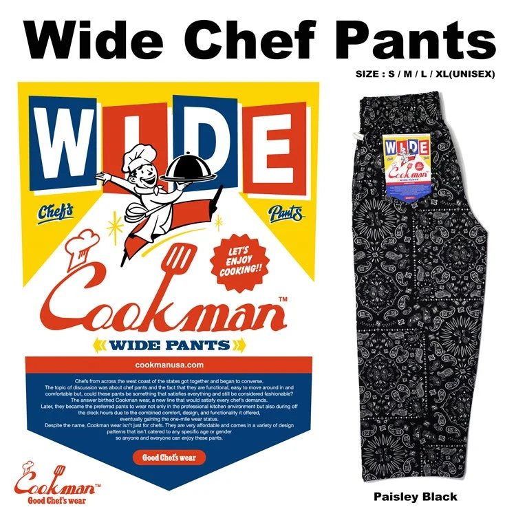Wandering freely Cookman Wide Chef Pants - Paisley : Black