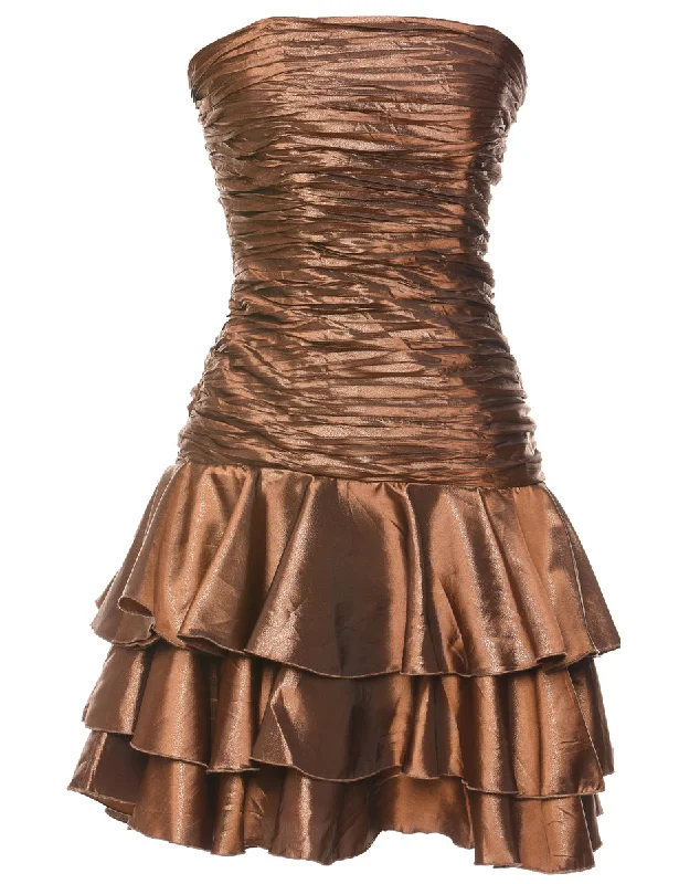 Sports Cool Copper Ruched 1980s Evening Dress - M