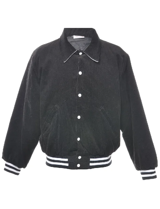 Cute Design Corduroy Black Northern Industrial Varsity Jacket - M