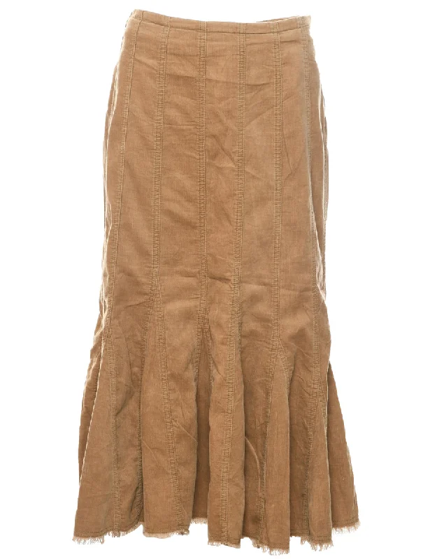 High Street Design Corduroy Brown Midi Skirt - L