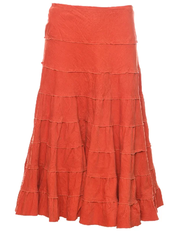 Practical Style Corduroy Burnt Orange Midi Skirt - L