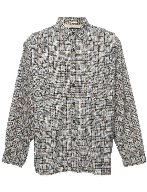 Floral Prints Corduroy Checked Shirt - L