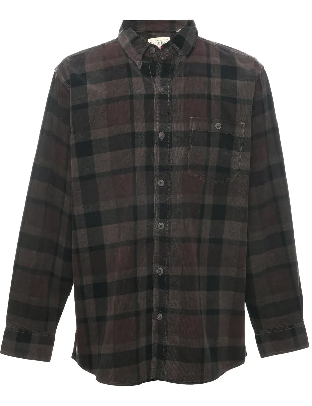 Embroidery Design Corduroy Checked Shirt - L