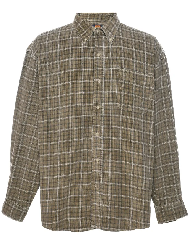 Tropical Style Corduroy Checked Shirt - L