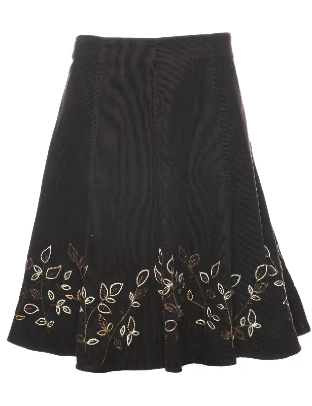 Body Design Corduroy Floral Pattern A-line Skirt - L