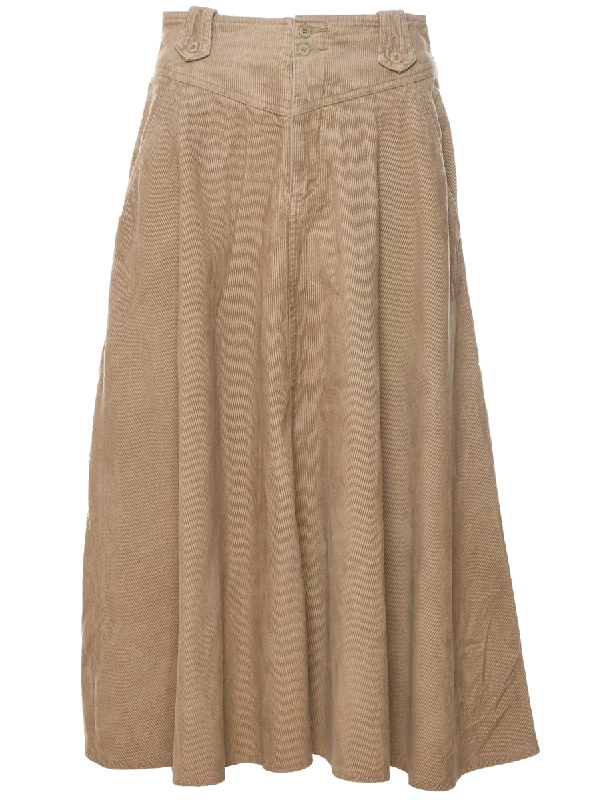 Romantic Temperament Corduroy Light Brown Midi Skirt - S