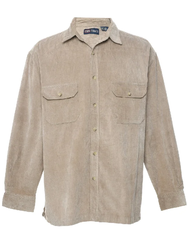 Lace Design Corduroy Light Brown Shirt - L