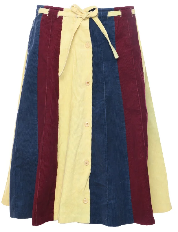 Celebrity Style Corduroy Multi-colour Midi Skirt - M
