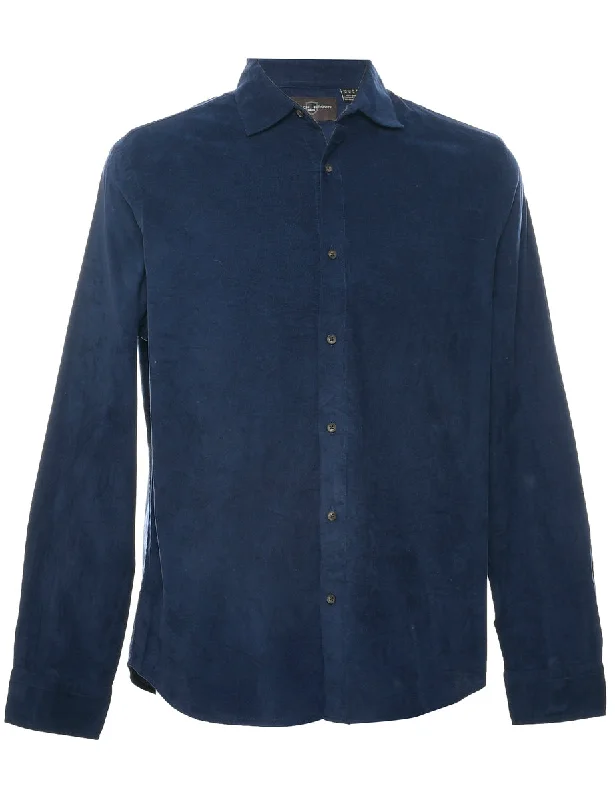 Simple Design Corduroy Navy Shirt - M