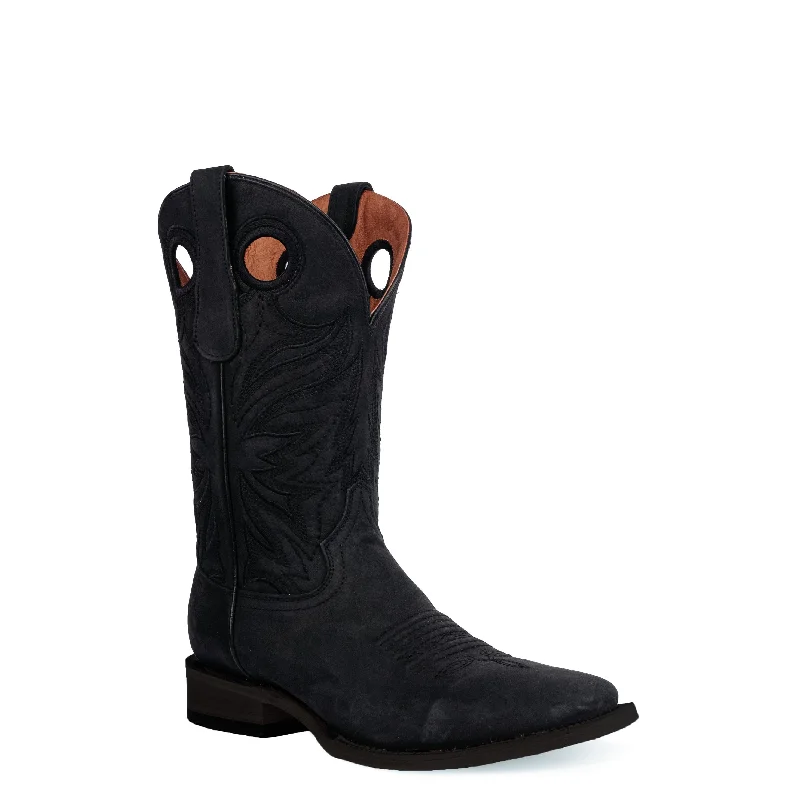 Slightly Flared Design Circle G Men's Black Embroidered Pull Hole Wide Square Toe Western Boot