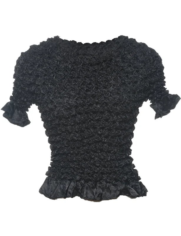 Fashion Must-have Crinkle Black Top - XS