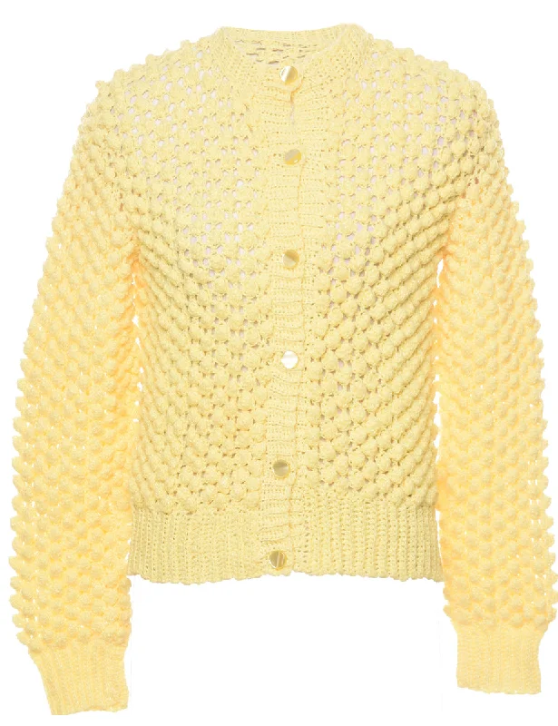 Casual Chic Crochet Button Through Cardigan - M