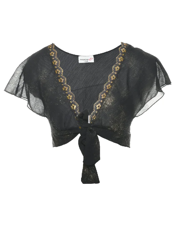 Trendy Comfort Cropped Black Evening Top - S