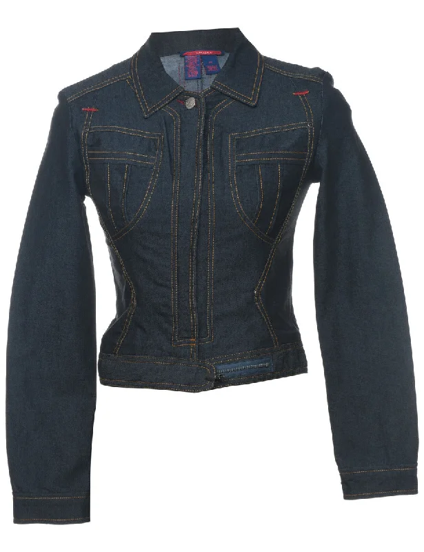 Effortless Style Cropped & Contrast Stitch 1990s Denim Jacket - XS