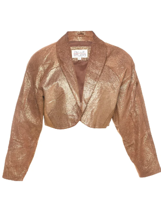 All-Day Comfort Cropped Shiny Coppper Leather Jacket - L
