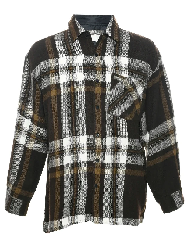 Warm Comfort Dark Brown Checked Shirt - M