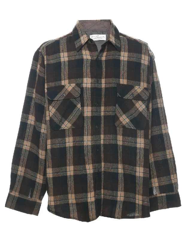 Fashionable Ease Dark Brown Checked Shirt - XL